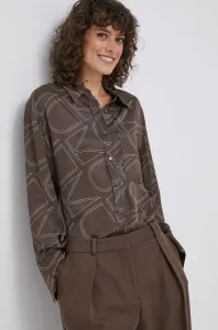 Košile Calvin Klein dámská, hnědá barva, relaxed, s klasickým límcem