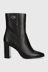 Kožené kotníkové boty Calvin Klein CUP HEEL ANKLE BOOT W/HW 80 dámské, černá barva, na podpatku, HW0HW01750