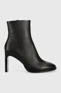 Kožené kotníkové boty Calvin Klein Curved Stil Ankle Boot 80 dámské, černá barva, na podpatku #4310690