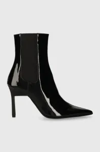 Kožené kotníkové boty Calvin Klein GEO STILETTO CHELSEA BOOT 90-PAT dámské, černá barva, na podpatku, HW0HW01809