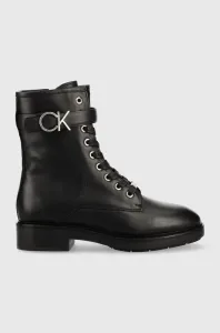 Kožené kotníkové boty Calvin Klein Rubber Sole Combat Boot dámské, černá barva, na plochém podpatku #5882909