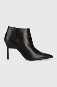 Kožené kotníkové boty Calvin Klein WRAP STILETTO ANKLE dámské, černá barva, na podpatku, HW0HW01600