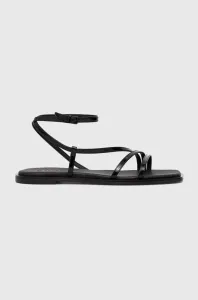 Kožené sandály Calvin Klein SQUARED SANDAL dámské, černá barva, HW0HW01603 #5911931