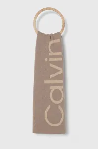 Šátek z vlněné směsi Calvin Klein béžová barva, vzorovaný #5687530