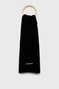Šátek z vlněné směsi Calvin Klein černá barva, hladký #1964083