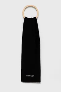 Šátek z vlněné směsi Calvin Klein černá barva, hladký #1966923