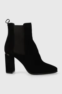 Semišové kotníkové boty Calvin Klein CUP HEEL CHELSEA BOOT 80-SUE dámské, černá barva, na podpatku, HW0HW01714