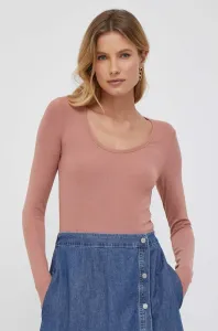 Tričko s dlouhým rukávem Calvin Klein hnědá barva