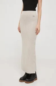 Vlněná sukně Calvin Klein béžová barva, maxi, pouzdrová