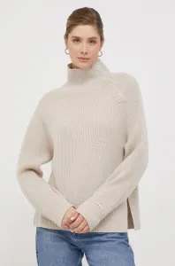 Vlněný svetr Calvin Klein dámský, béžová barva, hřejivý, s pologolfem #6113666