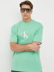 Bavlněné tričko Calvin Klein Jeans tyrkysová barva, s potiskem
