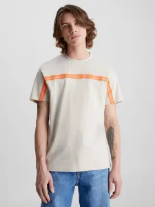 Calvin Klein pánské béžové tričko LOGO TAPE - XXL (ACI)
