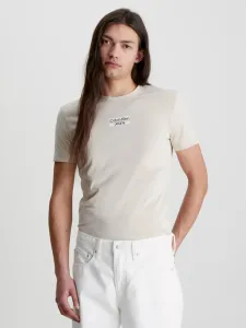 Calvin Klein pánské béžové tričko TRANSPARENT STRIPE LOGO - XXL (ACI)