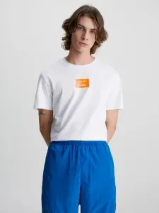 Calvin Klein pánské bílé tričko COLORED ADDRESS SMALL BOX - M (YAF)