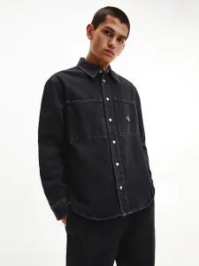 Džínová košile Calvin Klein Jeans pánská, černá barva, relaxed, s klasickým límcem #3713767