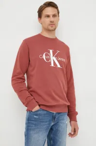 Bavlněná mikina Calvin Klein Jeans pánská, červená barva, s aplikací