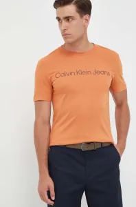 Bavlněné tričko Calvin Klein Jeans oranžová barva, s potiskem, J30J322344