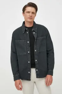 Džínová košile Calvin Klein Jeans pánská, černá barva, regular, s klasickým límcem