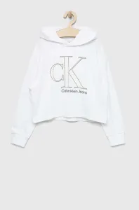 Dětská mikina Calvin Klein Jeans bílá barva, s kapucí, s potiskem #4346140