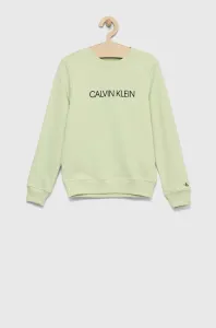 Dětská bavlněná mikina Calvin Klein Jeans zelená barva, hladká