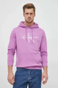 Bavlněná mikina Calvin Klein Jeans pánská, fialová barva, s kapucí, s aplikací