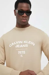 Mikina Calvin Klein Jeans pánská, béžová barva, s potiskem #4841315