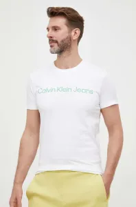 Bavlněné tričko Calvin Klein Jeans bílá barva, s potiskem