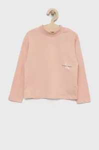 Dětská bavlněná košile s dlouhým rukávem Calvin Klein Jeans růžová barva, s pologolfem