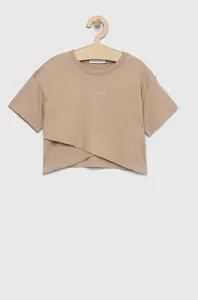 Dětské bavlněné tričko Calvin Klein Jeans béžová barva #5928309
