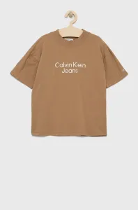 Dětské tričko Calvin Klein Jeans béžová barva