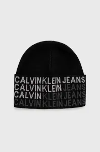 Čepice Calvin Klein Jeans černá barva, z tenké pleteniny, bavlněná