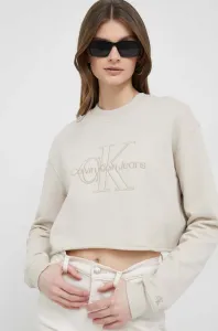 Bavlněná mikina Calvin Klein Jeans dámská, béžová barva, s aplikací