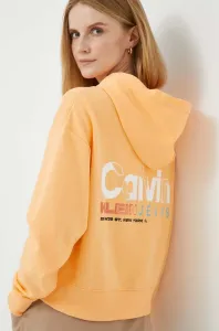 Bavlněná mikina Calvin Klein Jeans dámská, oranžová barva, s kapucí, s potiskem #5342188