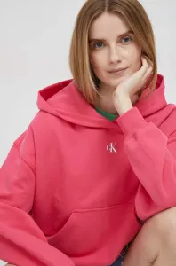 Bavlněná mikina Calvin Klein Jeans dámská, růžová barva, s kapucí, s potiskem