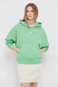 Bavlněná mikina Calvin Klein Jeans dámská, zelená barva, s kapucí, s potiskem #4134626