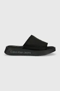 Pantofle Calvin Klein Jeans PREFRESATO SANDAL SOFTNY dámské, černá barva, na platformě, YW0YW00968