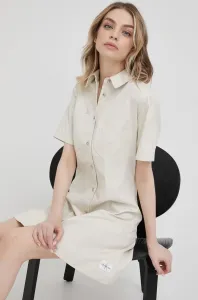 Bavlněné šaty Calvin Klein Jeans béžová barva, mini, jednoduchý