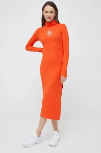 Šaty Calvin Klein Jeans oranžová barva, midi