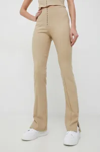 Kalhoty Calvin Klein Jeans dámské, béžová barva, jednoduché, high waist #5694574