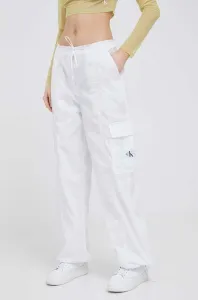 Kalhoty Calvin Klein Jeans dámské, bílá barva, kapsáče, high waist #5911051