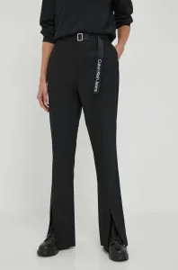 Kalhoty Calvin Klein Jeans dámské, černá barva, zvony, high waist #6036535