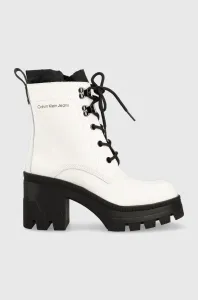Kožené kotníkové boty Calvin Klein Jeans Chunky Heeled Boot Laceup dámské, bílá barva, na podpatku #5583515