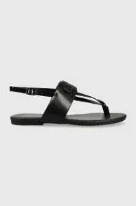 Kožené sandály Calvin Klein Jeans FLAT SANDAL HW dámské, černá barva, YW0YW00953
