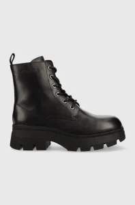 Kožené workery Calvin Klein Jeans Chunky Combat Laceup Boot dámské, černá barva, na plochém podpatku #5533521