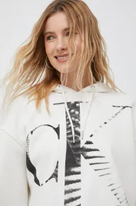 Mikina Calvin Klein Jeans dámská, béžová barva, s kapucí, vzorovaná #5308817