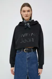 Mikina Calvin Klein Jeans dámská, černá barva, s kapucí, s aplikací #5533638