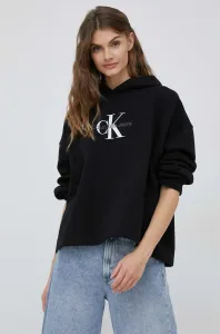 Mikina Calvin Klein Jeans dámská, černá barva, s kapucí, s potiskem #4127708