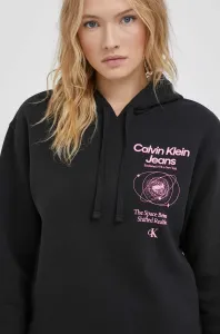 Mikina Calvin Klein Jeans dámská, černá barva, s kapucí, s potiskem #5476509