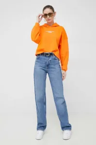 Mikina Calvin Klein Jeans dámská, oranžová barva, s kapucí, s aplikací #4937196