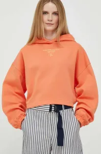 Mikina Calvin Klein Jeans dámská, oranžová barva, s kapucí, s potiskem #5956562